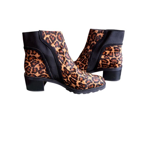Crown Vintage May Cow Hair Leopard Cheetah Chunky Heel Pull on Bootie Sz 10 - Picture 4 of 8